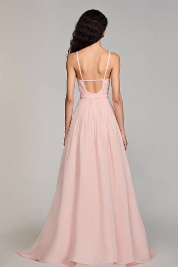 Light Pink Chiffon A Line Spaghetti Straps Long Formal Dress